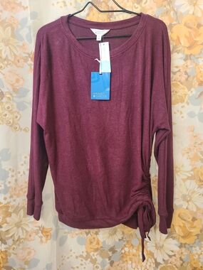 Market & Spruce Women's Wine Colored Side-Tie Long Sleeve Top